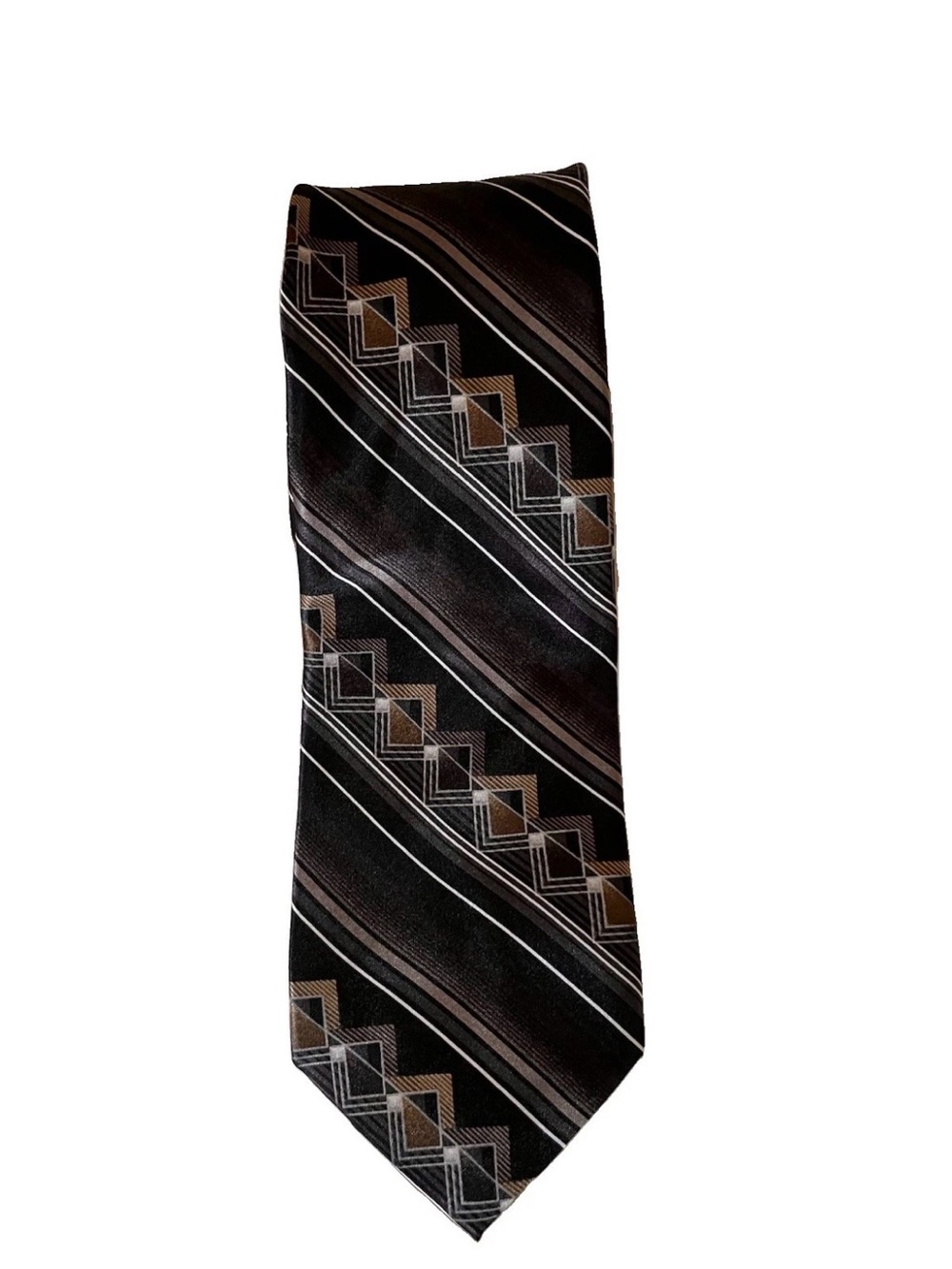 Beverly Hills Polo Club Black and Brown Geometric Stripe Tie